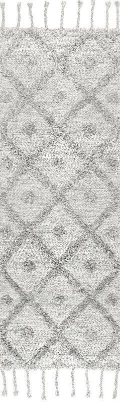 Diamond Textured Trellis Tassel Rug | Grey