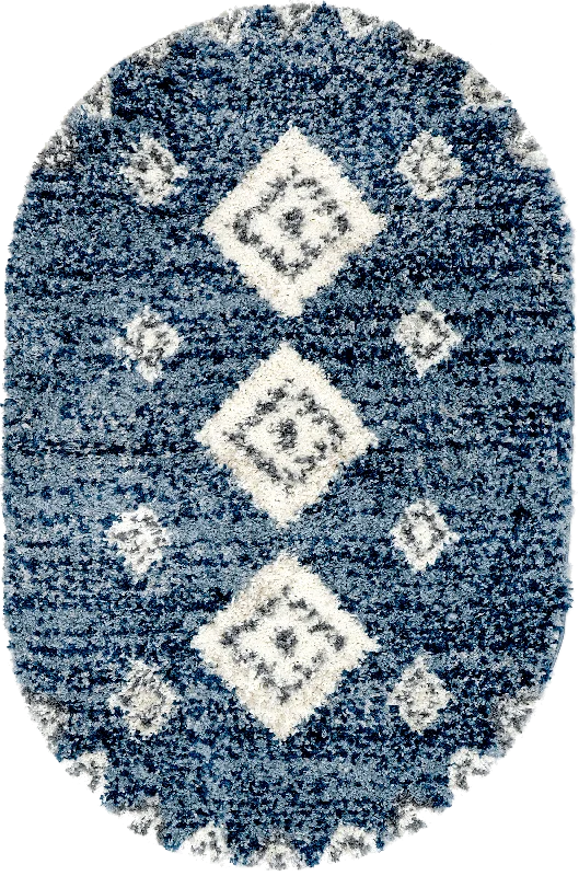 Diamond Totem Shag With Tassels Rug | Blue