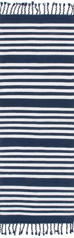 Flatwoven Pinstripes with Tassels Rug | Blue