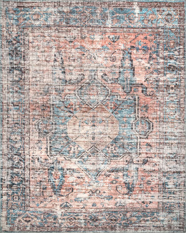 Millie Distressed Bordered Washable Rug | Blue