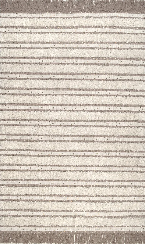 Sequined Solid Stripes Rug | Ivory