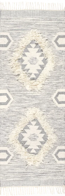 Shaggy Moroccan Lattice Fringe Rug | Light Grey