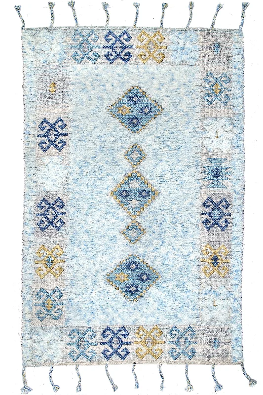 Shaggy Tribal With Braided Tassels Rug | Blue