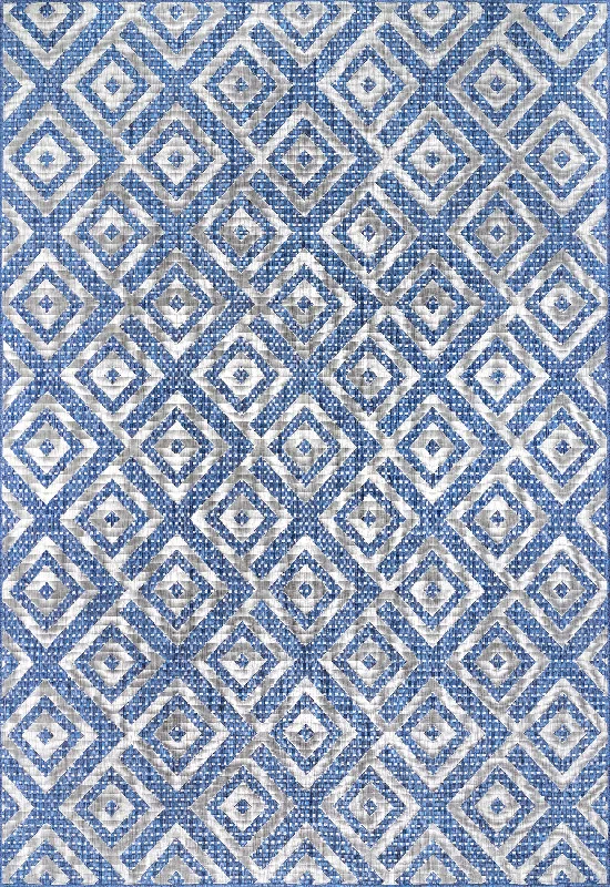 Spotted Birdseye Lattice Indoor/Outdoor Rug | Blue