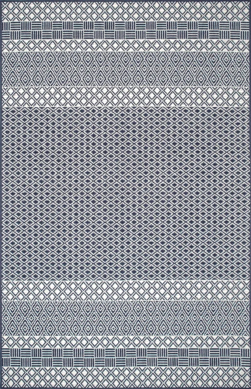 Striped Lattice Indoor/Outdoor Rug | Blue