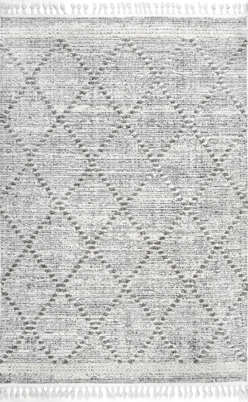 Textured Cable Trellis Tassel Rug | Grey