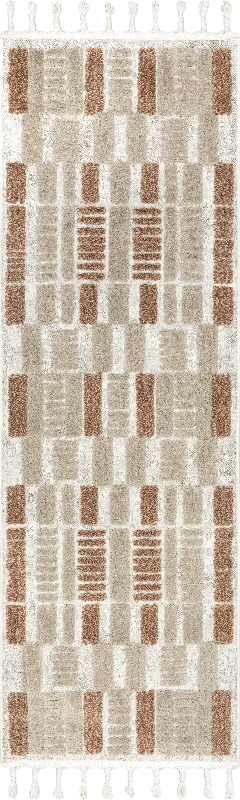 Valli Textured Geometric Tasseled Rug | Beige