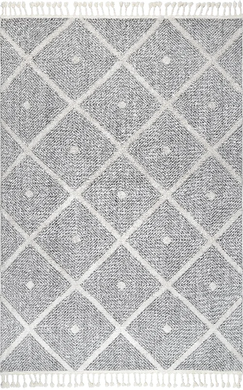 Zenful Pip Tiles Tassel Rug | Grey