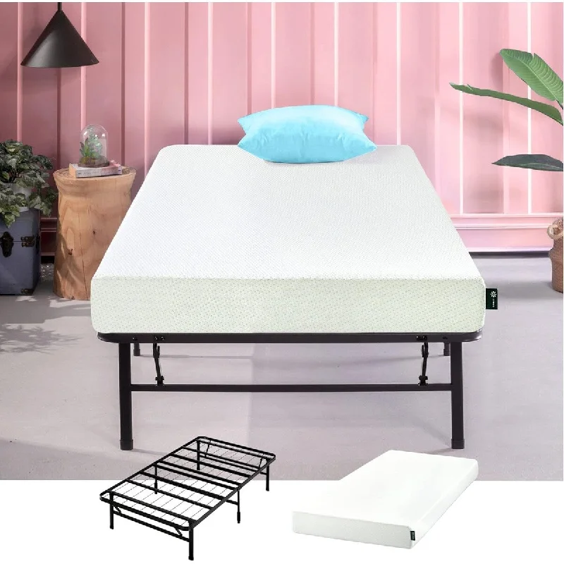 8 Inch Green Tea Memory Foam Mattress and SmartBase Metal Foundation