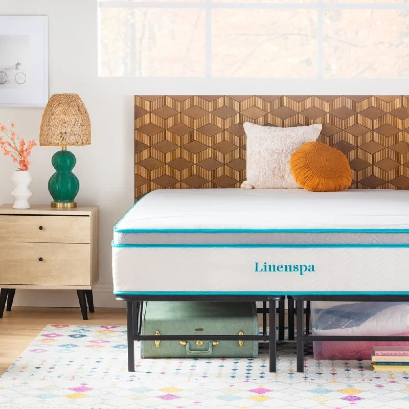 Linenspa Essentials 12" Spring and Memory Foam Hybrid Mattress with Platform Frame