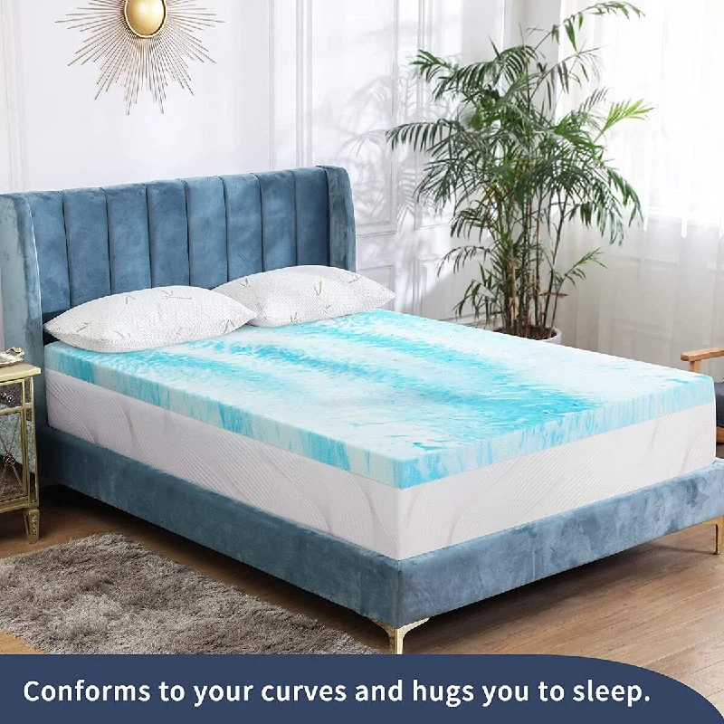 Mattress Topper Queen, 3-Inch Cool Swirl Gel Memory Foam Mattress Topper for Queen Size Bed, Blue