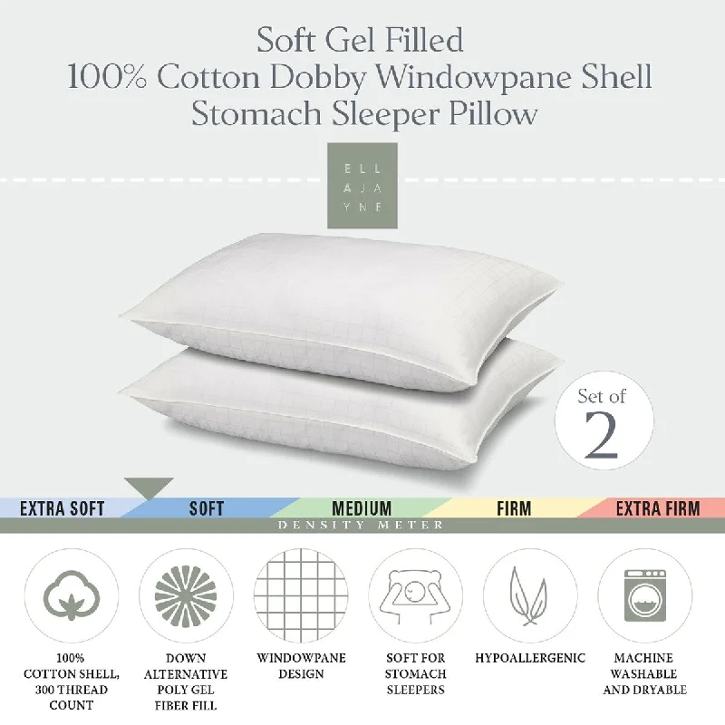 100% Cotton Dobby-Box Shell Soft Stomach Sleeper Down Alternative Pillow, Set of 2 - Queen - White