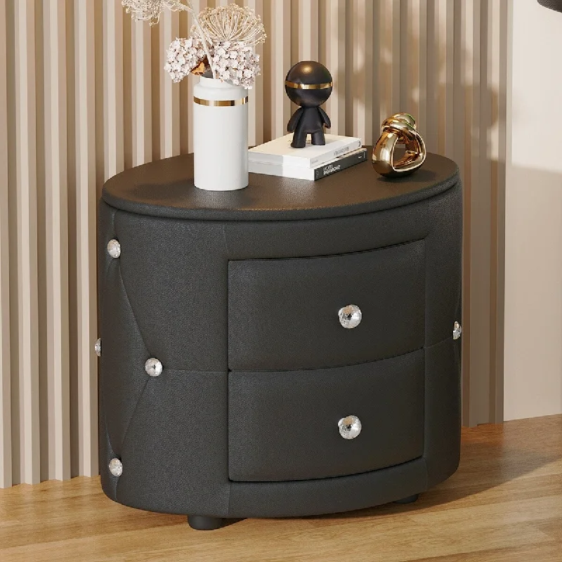 2-Drawer PU Nightstand Storage Bedside Table