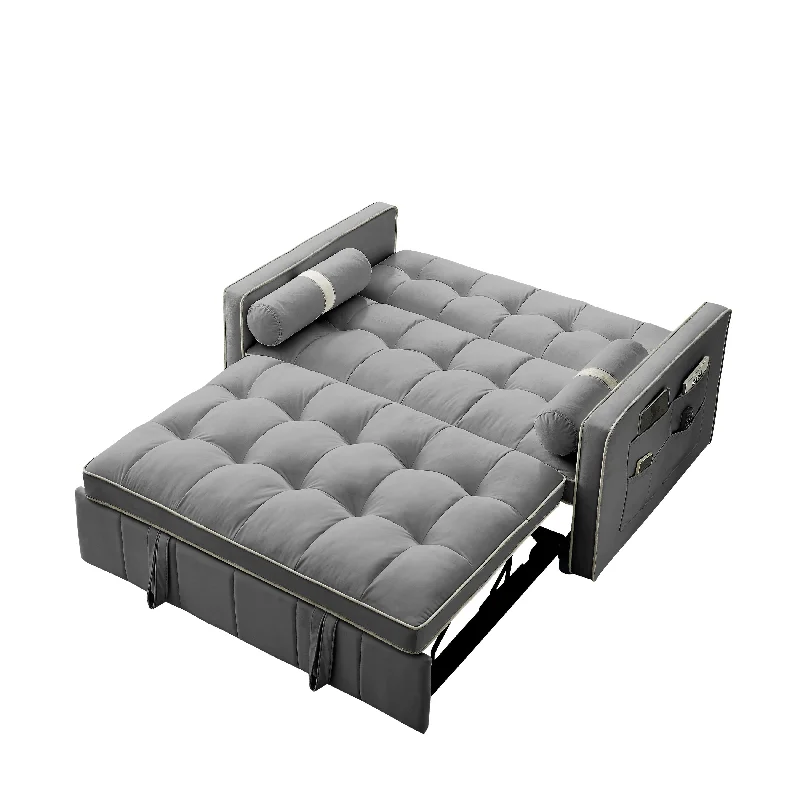 55.5 inch Pull Out Sleeper Sofa Adjustable Loveseat Couch, with Side Pockets, Lumbar Pillows, for Living Room Bedroom, Office