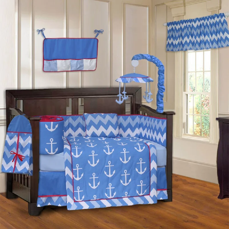 BabyFad Anchor Zigzag 9 piece Crib Bedding Set