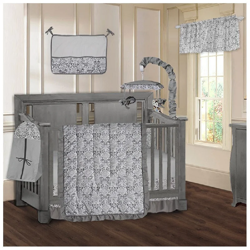 BabyFad Grey Damask 9 piece Baby Crib Bedding Set