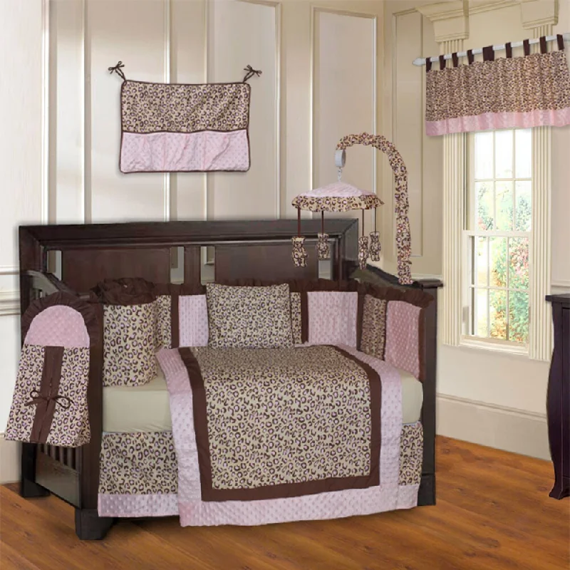 BabyFad Leopard Pink 9 piece Crib Bedding Set