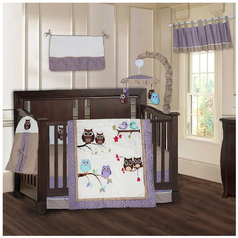 BabyFad Owl Purple 9 piece Crib Bedding Set