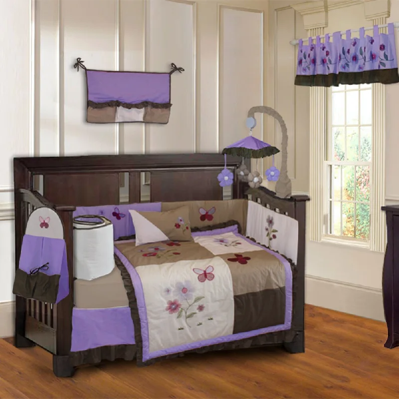 BabyFad Purple Blossom 9 piece Baby Girls' Crib Bedding Set