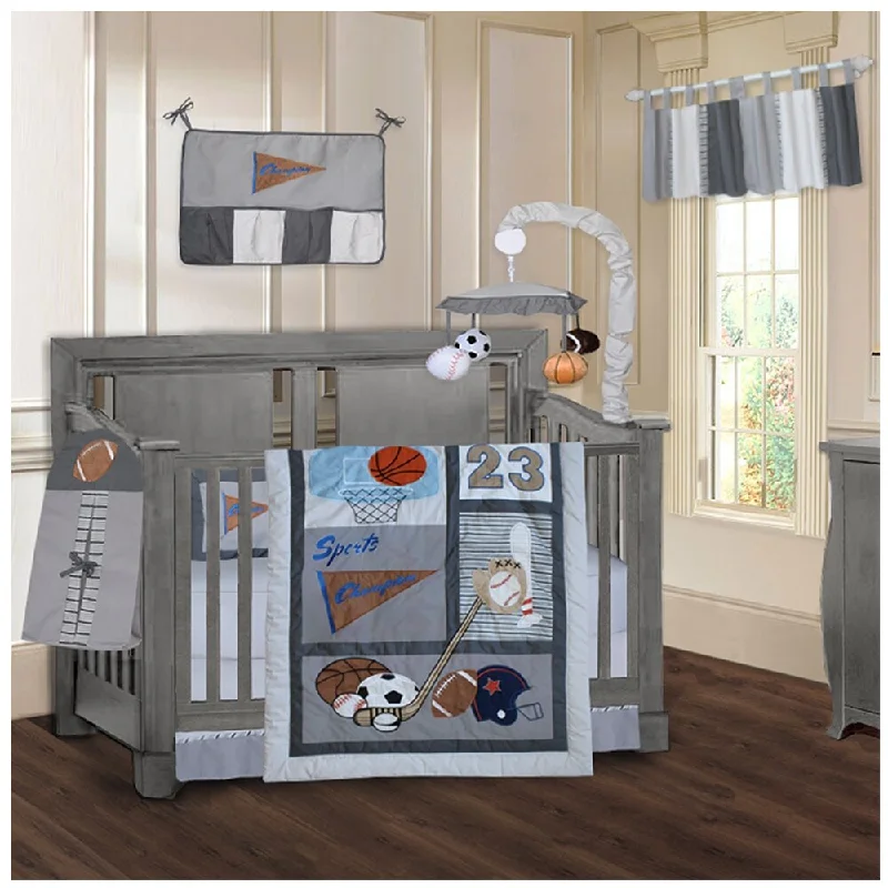 BabyFad Sports Champion Grey 9 Piece Crib Bedding set