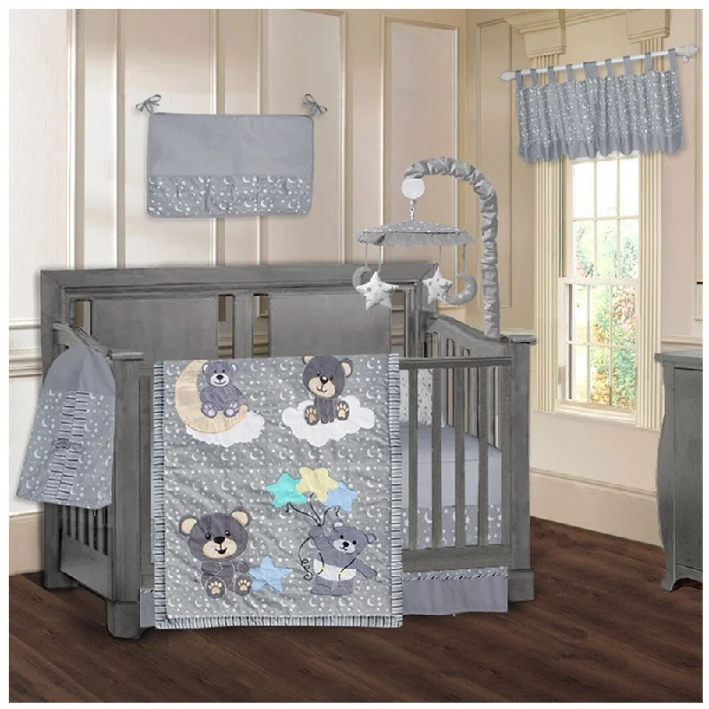 BabyFad Teddy Bear Grey 9 Piece Crib Bedding Set