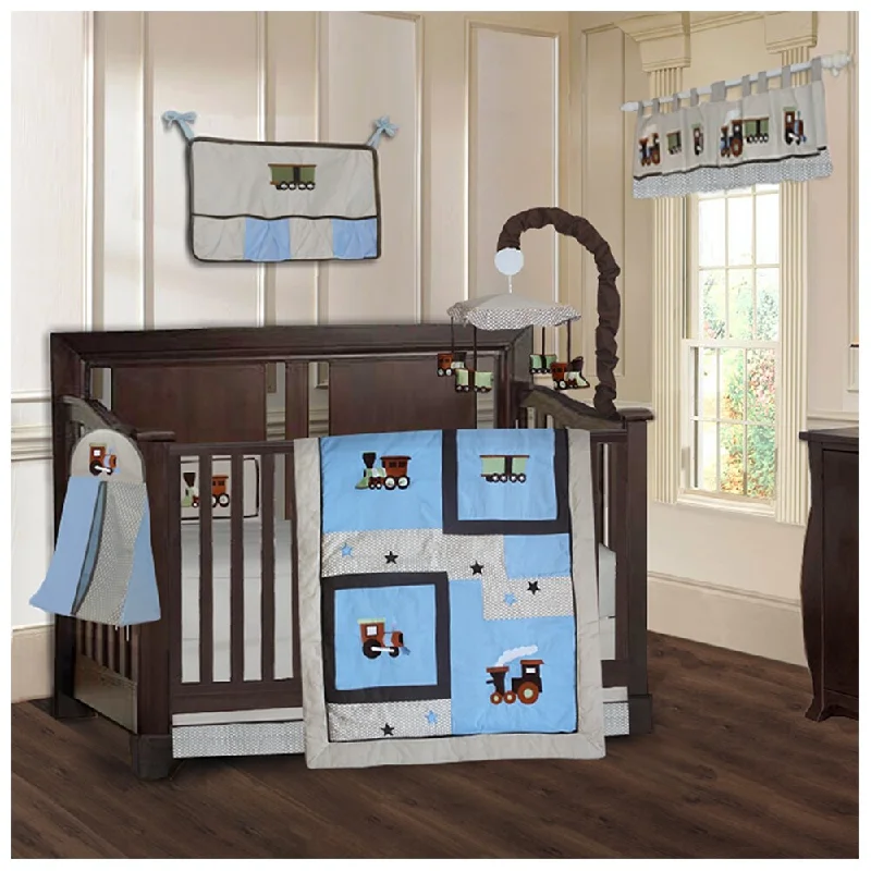 BabyFad Train 9 piece Boys' Baby Crib Bedding Set