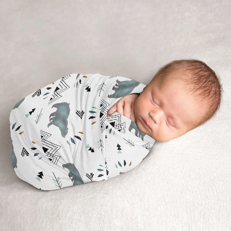 Bear Mountain Collection Boy Baby Swaddle Receiving Blanket - Slate Blue and Black Woodland Forest Animal