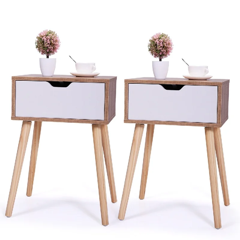 Bedside Table Side Table with Drawers and Solid Wood Legs, Practical Wooden Coffee Table Filing Cabinet for Office Bedroom