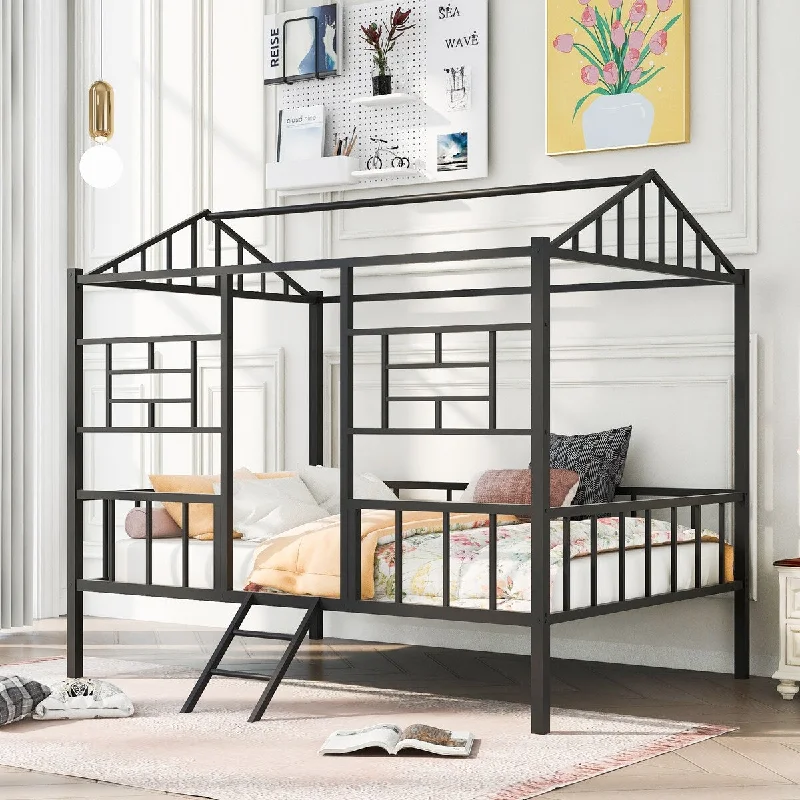 Black Full Size Metal House Bed Frame