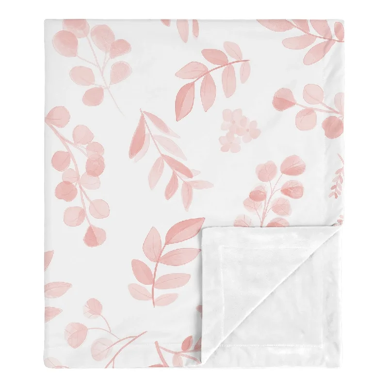 Blush Pink and White Floral Leaf Girl Baby Receiving Security Swaddle Blanket Boho Chic Bohemian Watercolor Botanical Flower