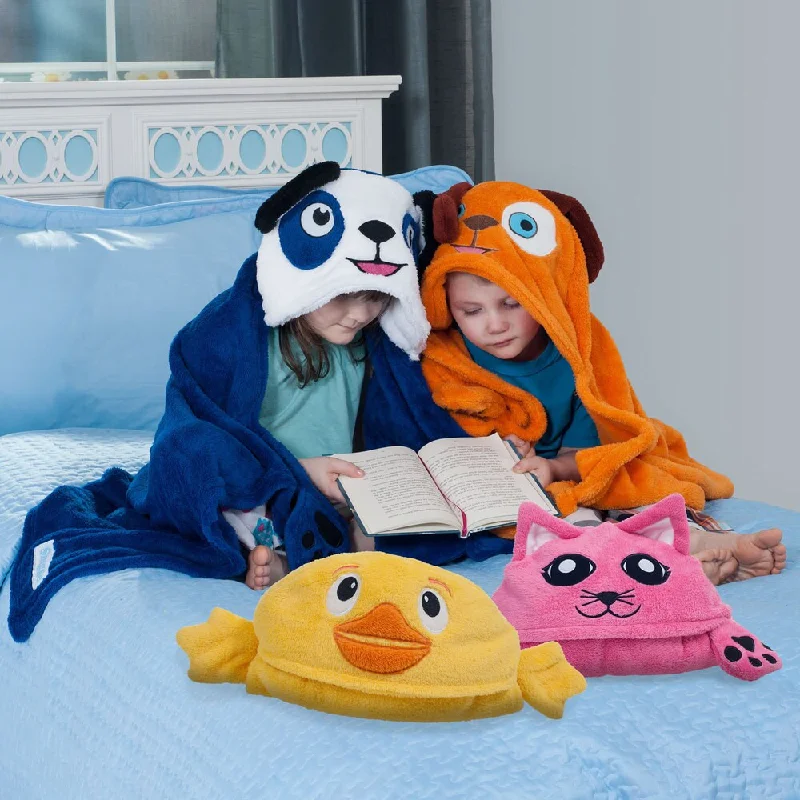 Bright Eyes Soft and Fuzzy Hooded Childrens Blanket Wrap (Set of 4 Animals)