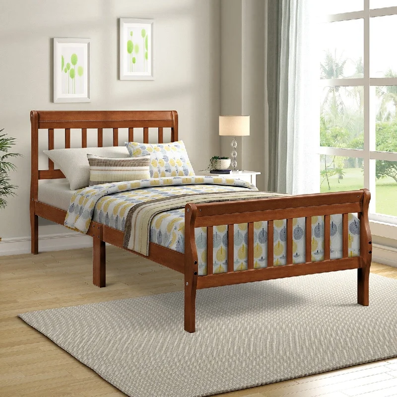 Brown Twin SizeSolid Wood Platform Bed with Headboard