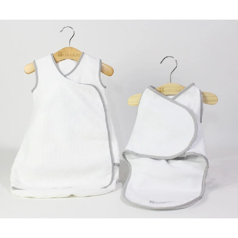 Candide Baby Luxury White Swaddling Blanket and Infant Sleeper Bag Bundle