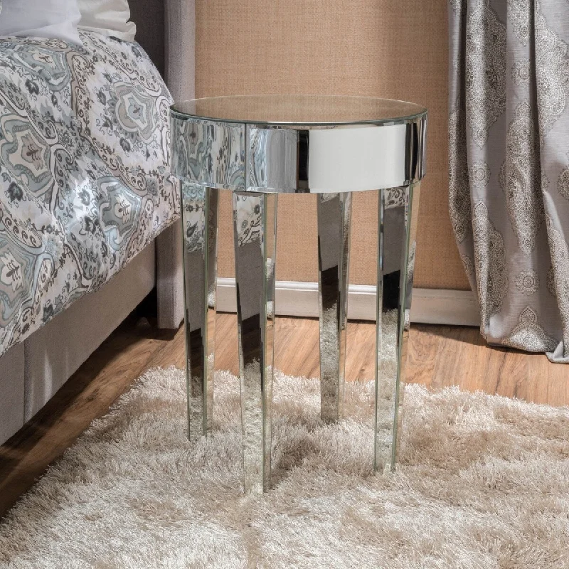 Chic Mirrored Round Side Table Coffee Table, Decorative Table Entry Table for Bedroom Living Room Office