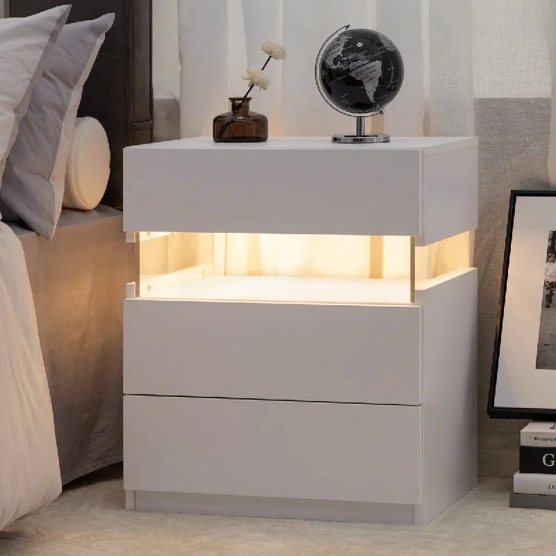 Coffee Table for Living Room Bedroom, Bedroom Dressing Table Side Table with LED, White Decorative Cabinet Storage Cabinet