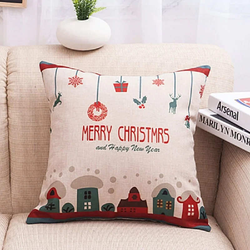 Cotton Linen Pillow Case #2 Christmas House 18 x 18