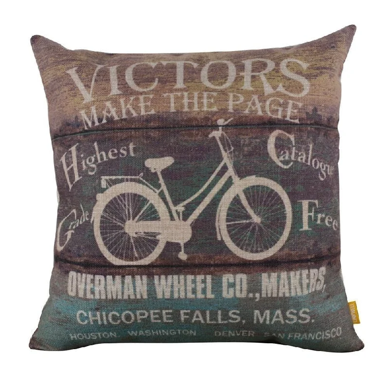 Cotton Linen Pillow Case Bicycle Shop 18 x 18