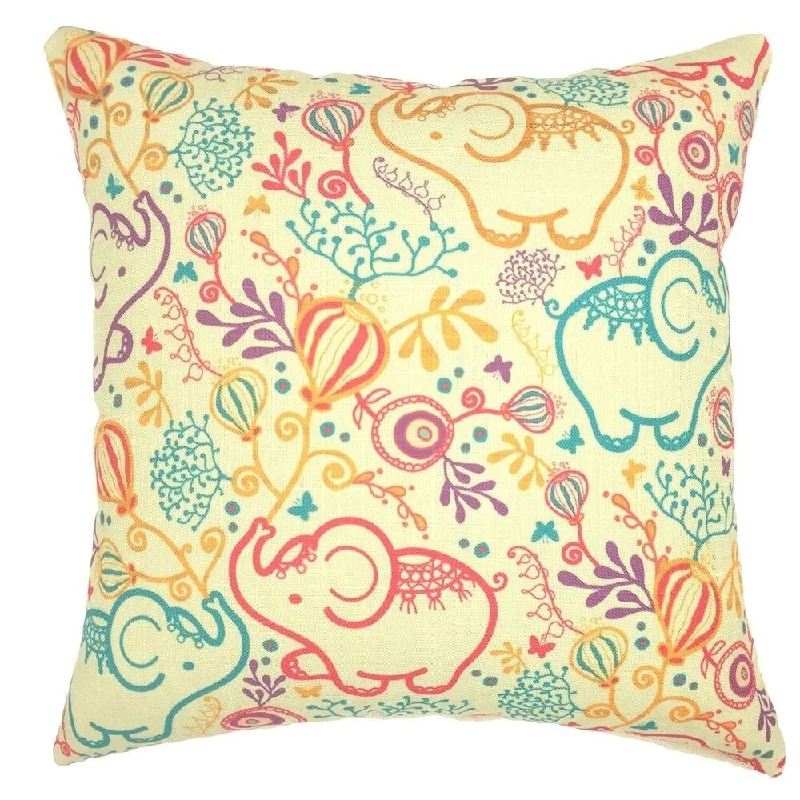 Cotton Linen Pillow Case Colorful Elephant 18 x 18