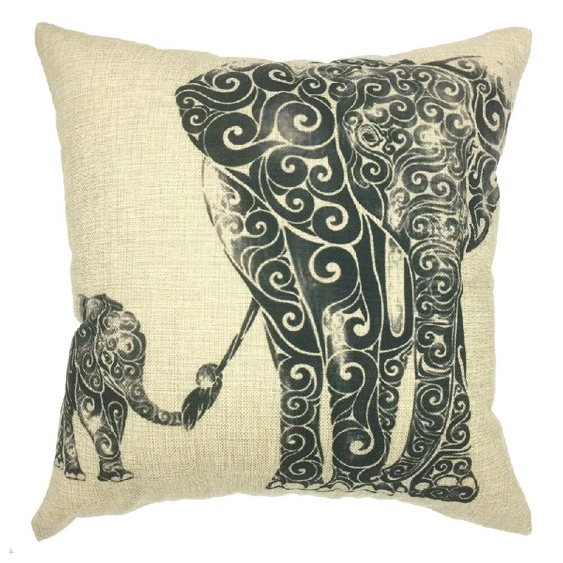 Cotton Linen Pillow Case Elephant 18 x 18