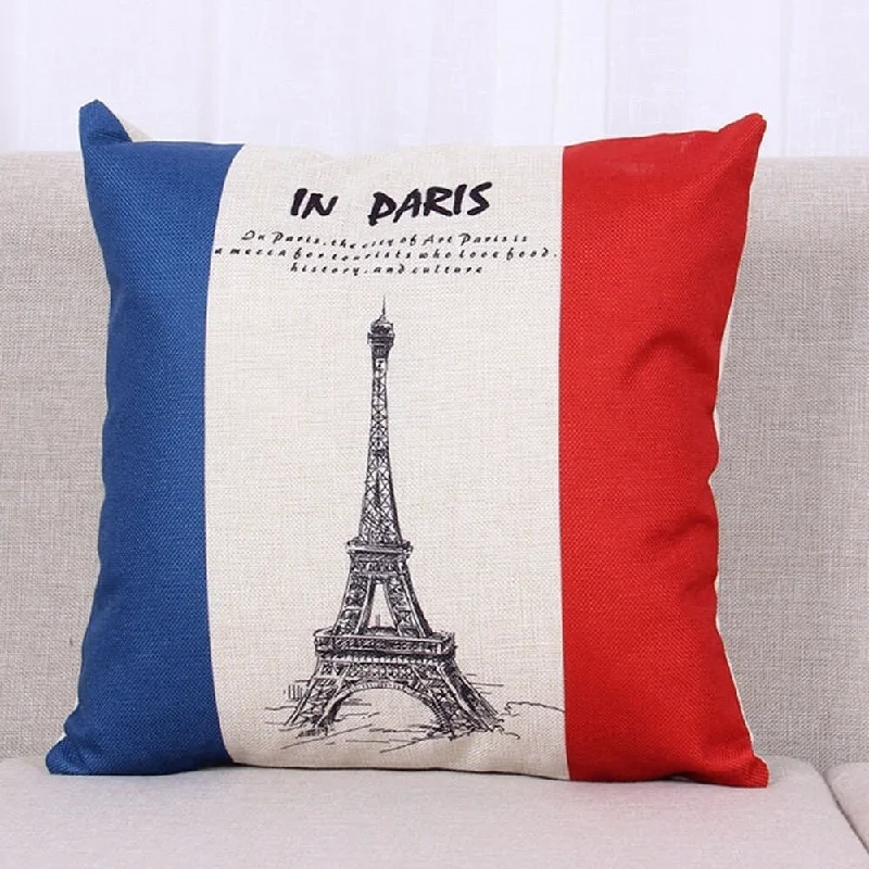 Cotton Linen Pillow Case French Flag Vintage 18 x 18