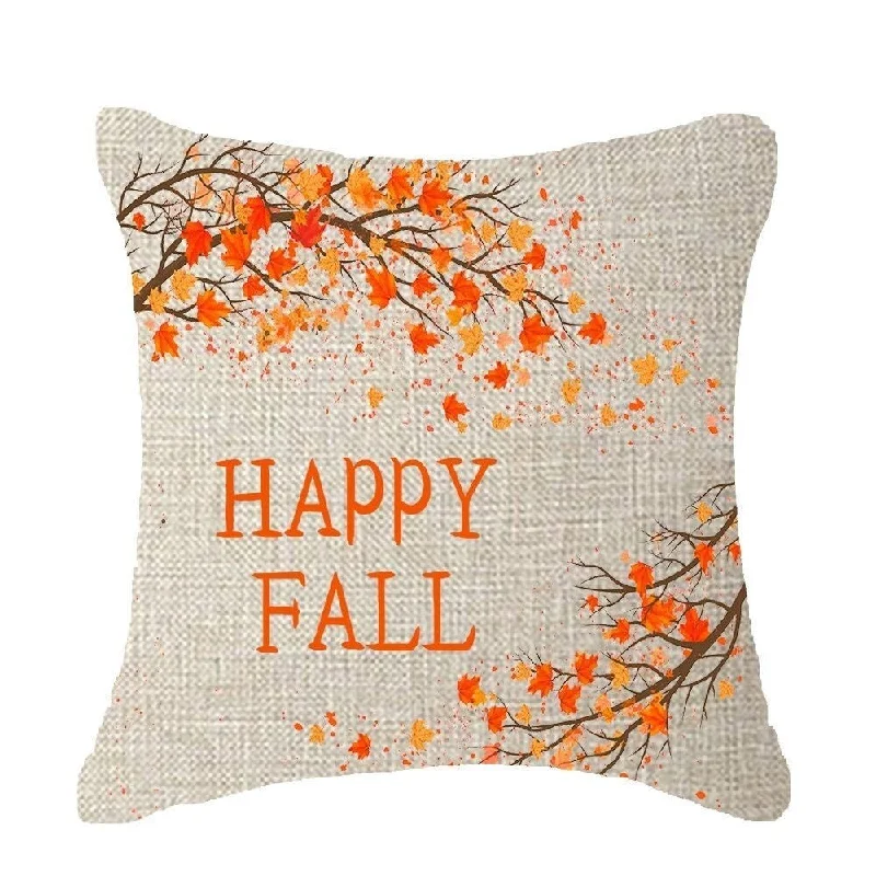 Cotton Linen Pillow Case Happy Fall 18 x 18