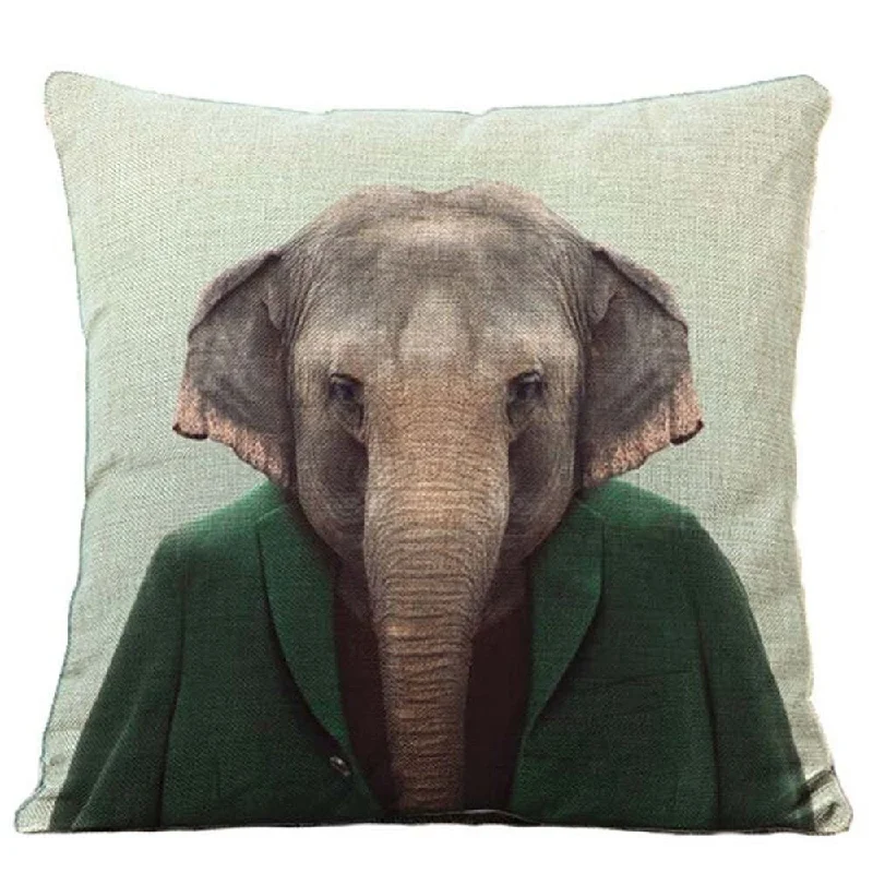 Cotton Linen Pillow Case Hipster Elephant 18 x 18