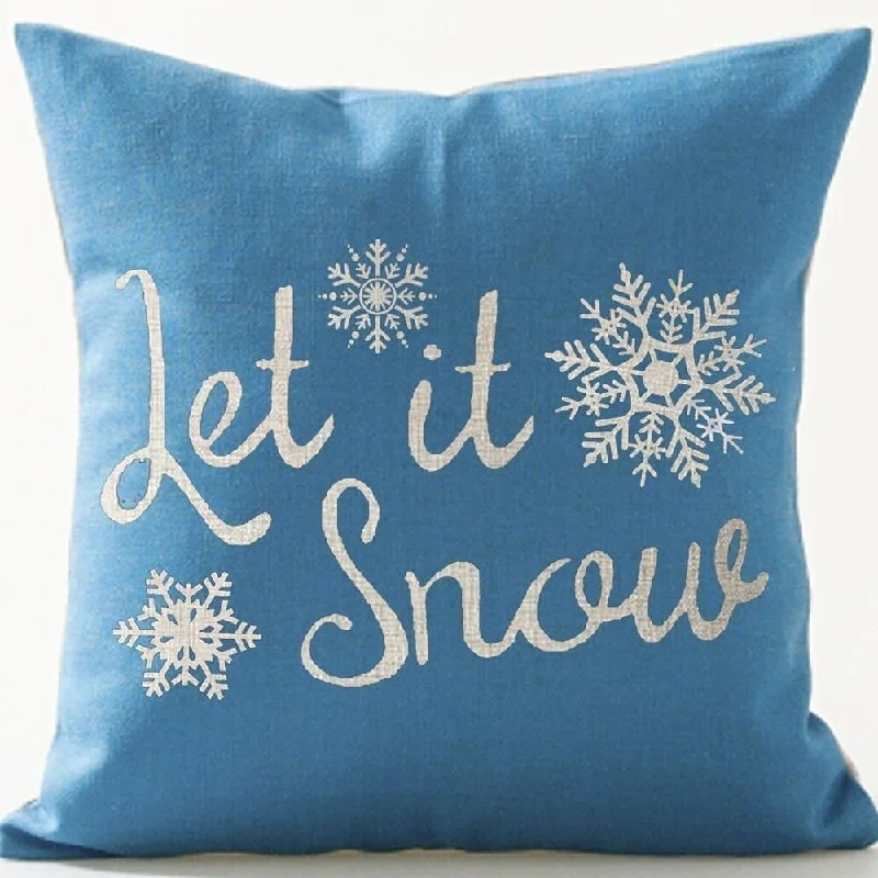 Cotton Linen Pillow Case Let It Snow Blue 18 x 18