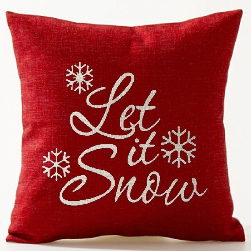 Cotton Linen Pillow Case Let It Snow Red 18 x 18