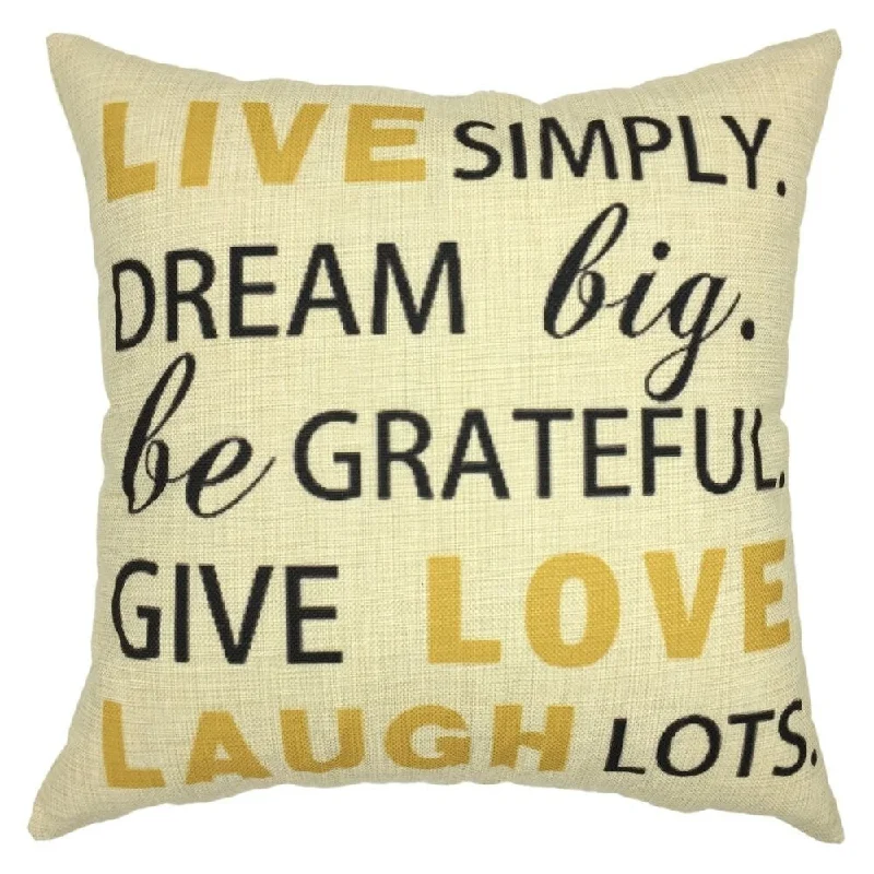 Cotton Linen Pillow Case Live Simply Dream Big 18 x 18