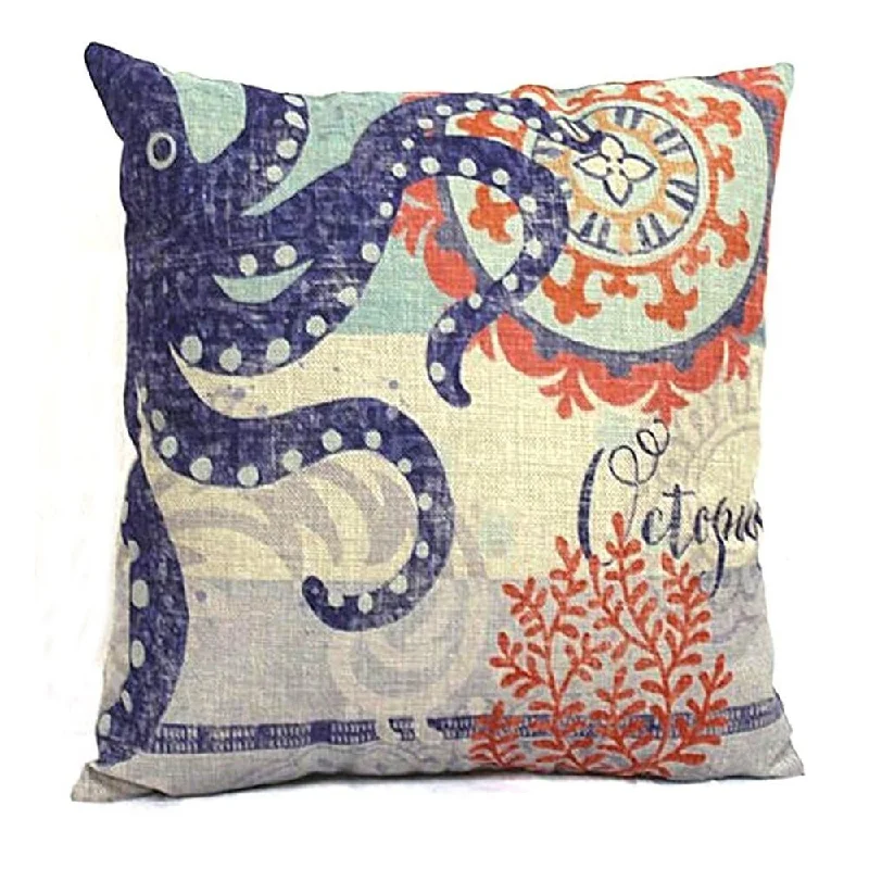 Cotton Linen Pillow Case Octupus 18 x 18