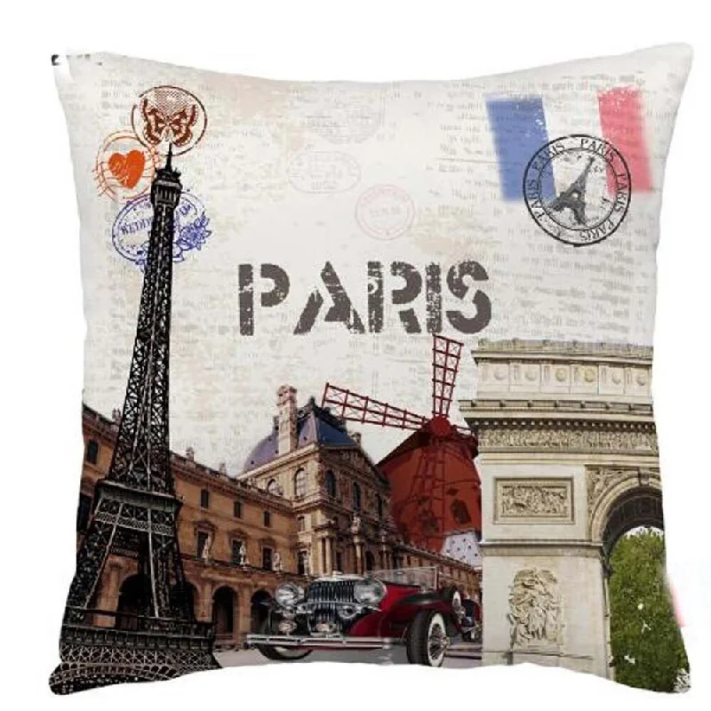 Cotton Linen Pillow Case Paris Eiffel Tower 18 x 18