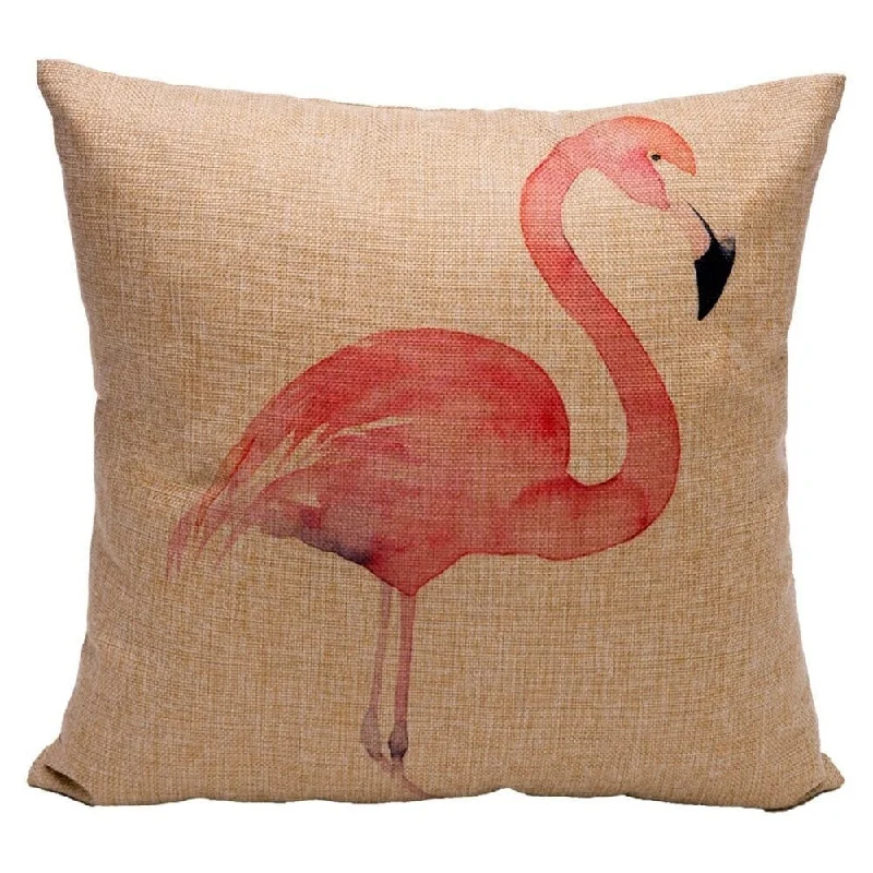 Cotton Linen Pillow Case Pink Flamingo 18 x 18