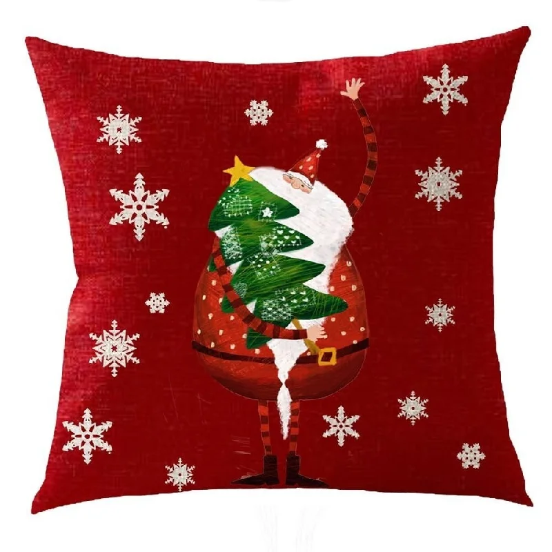 Cotton Linen Pillow Case Santa Claus Christmas Tree 18 x 18