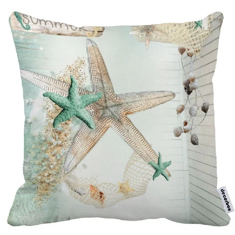 Cotton Linen Pillow Case Starfish Green 18 x 18